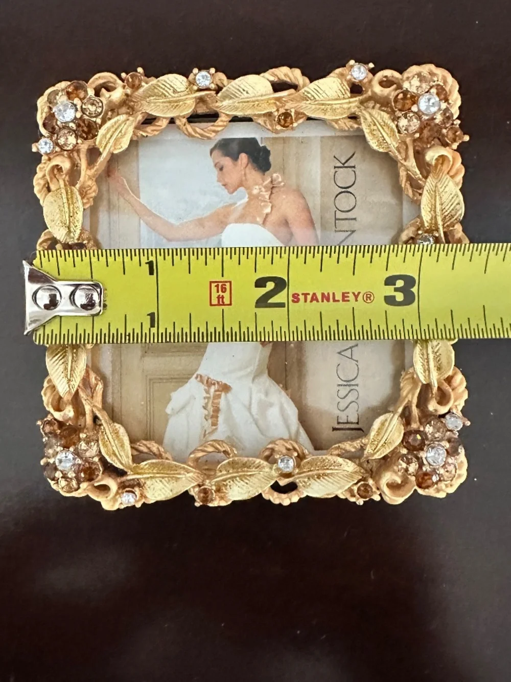Vintage 3”x 3” Gold Rhinestone Jessica McClintock Ornate Photo Frame New